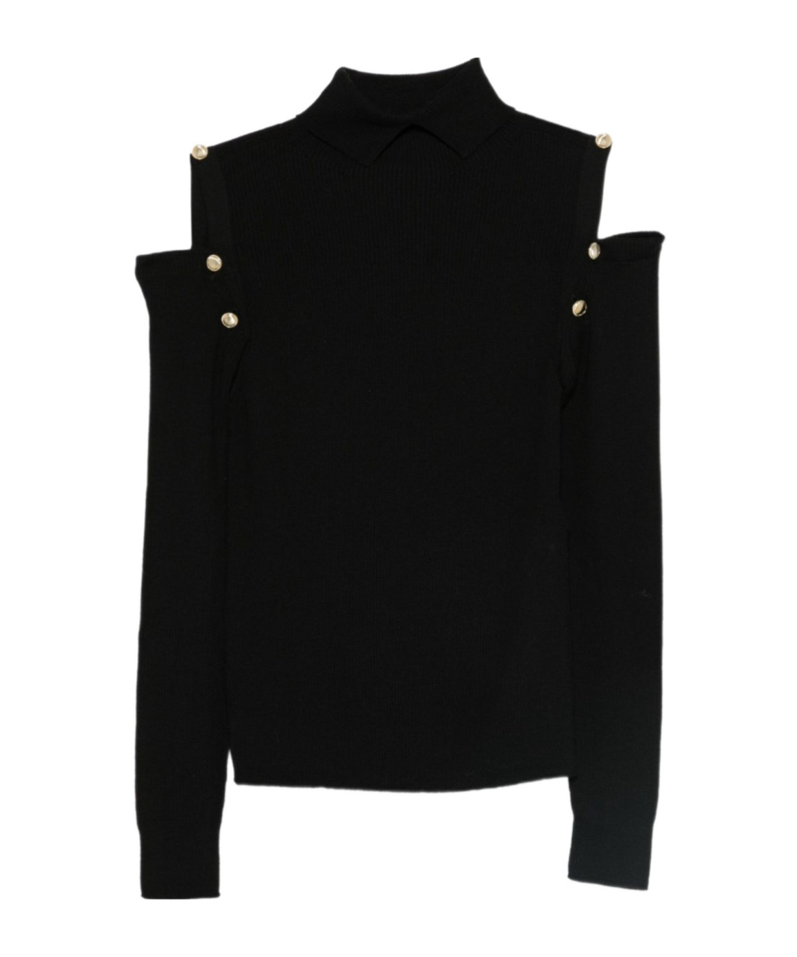 D Exterior High-neck Long-sleeved Sweater In Black