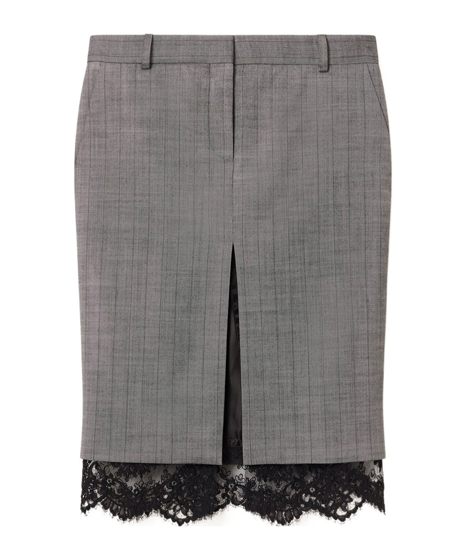Stella Mccartney Lace-trimmed Pinstripe Midi Skirt In Gray