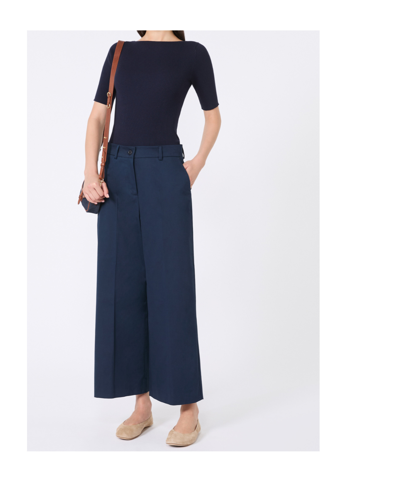 Weekend Max Mara Cotton Satin Cropped Trousers In Blue