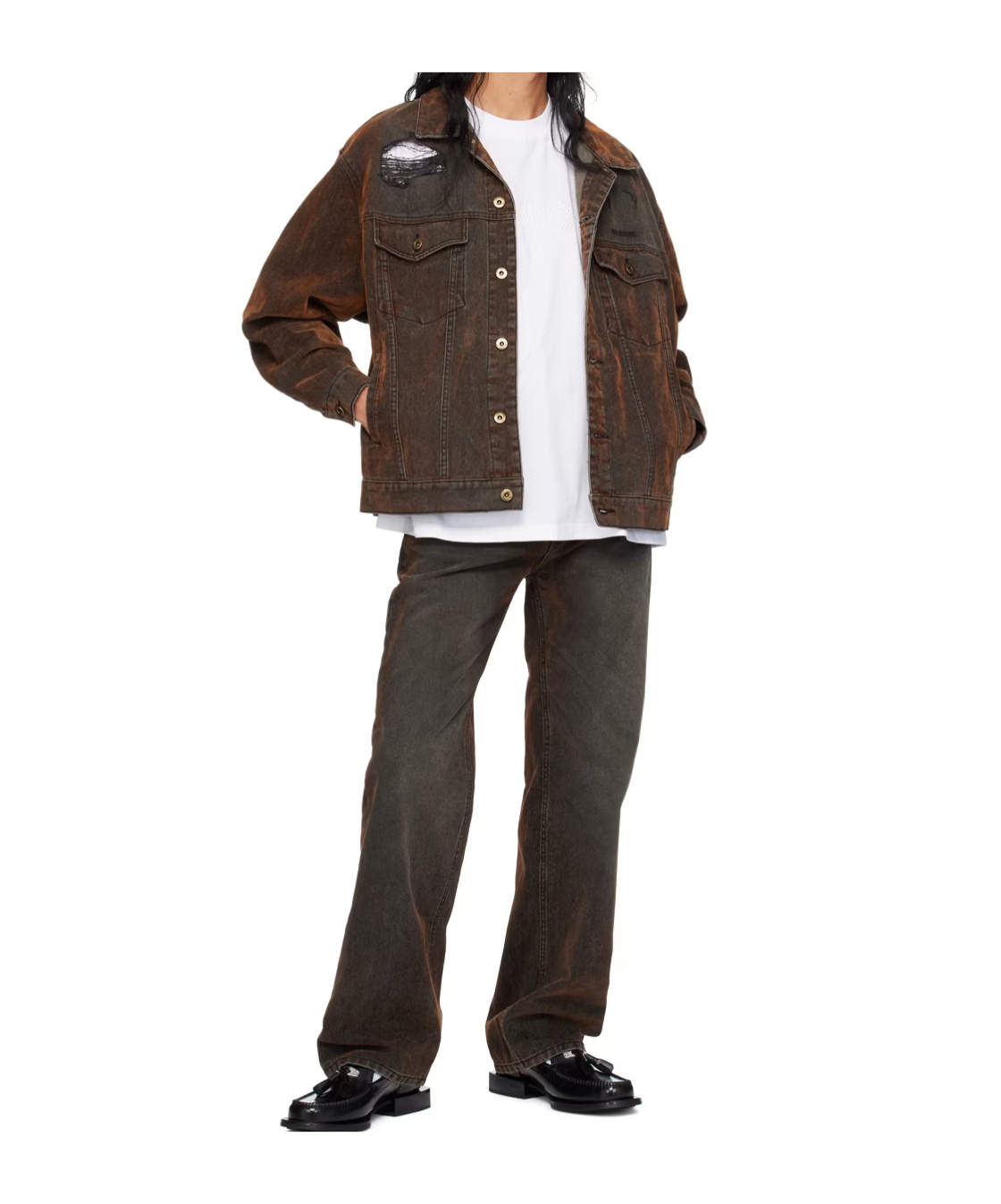 We11 Done Old Design Denim Coat In Green