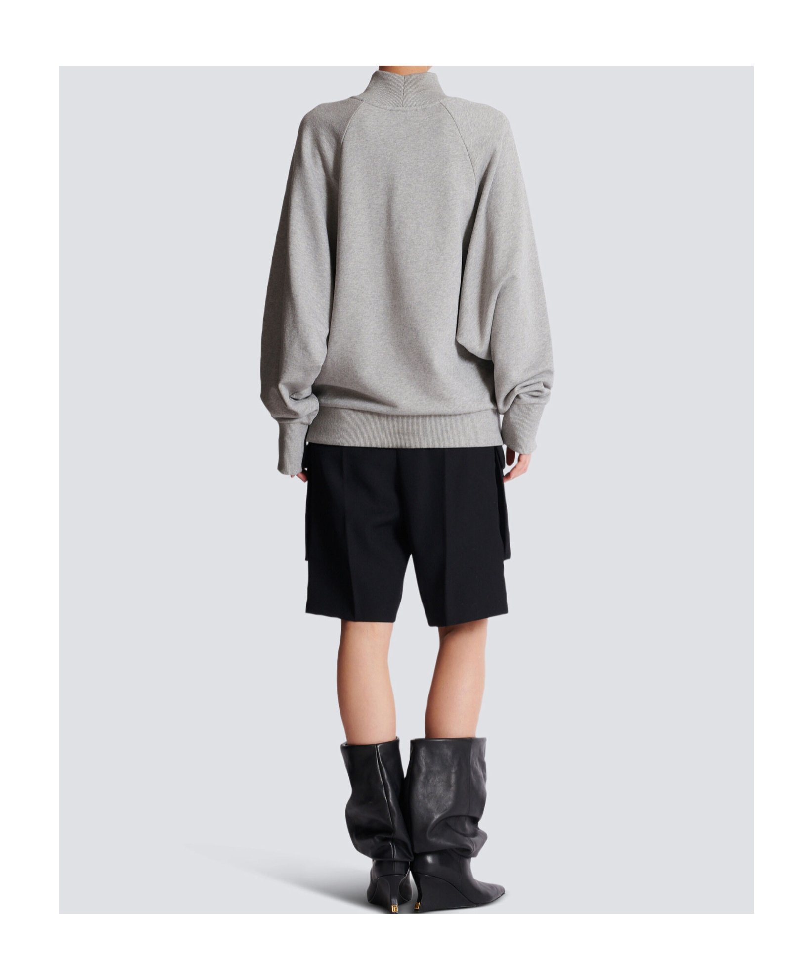 Balmain Cheetah-print Turtleneck Sweatshirt In Gray