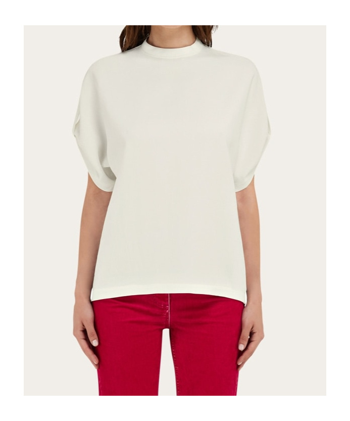 Ferragamo Crew Neck T-shirt With Turned Up Sleeve In White