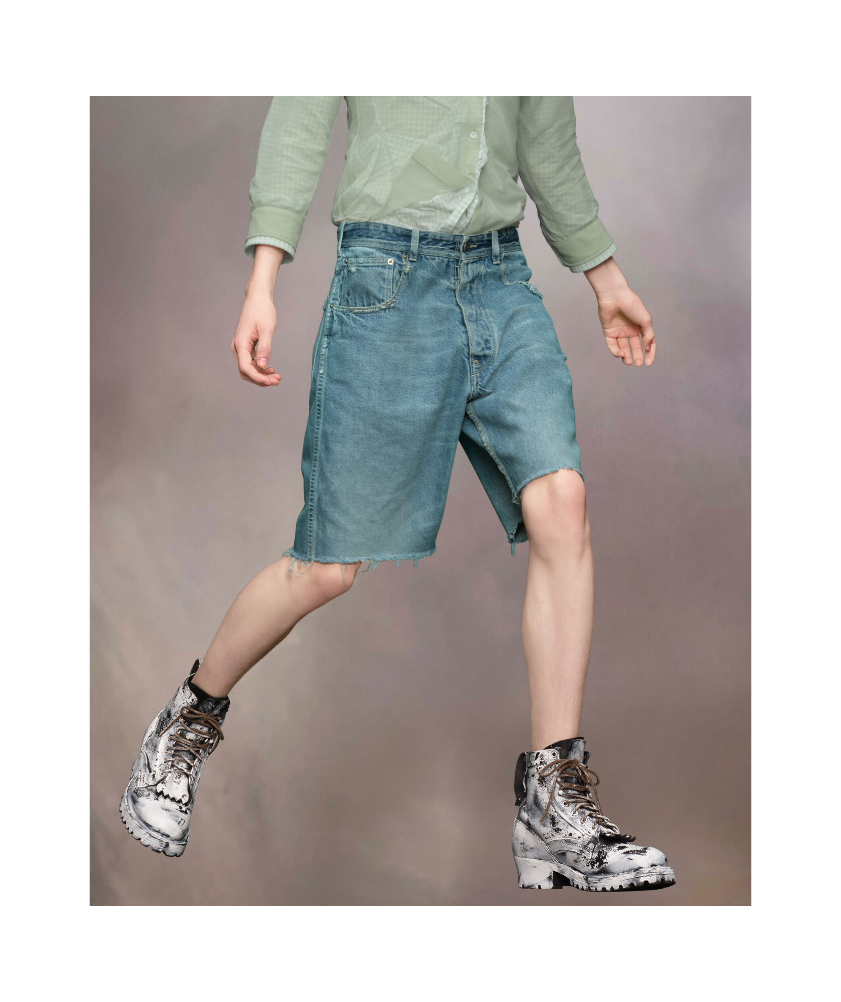 Maison Margiela Denim Cut-off Shorts Man Light Blue In Blue