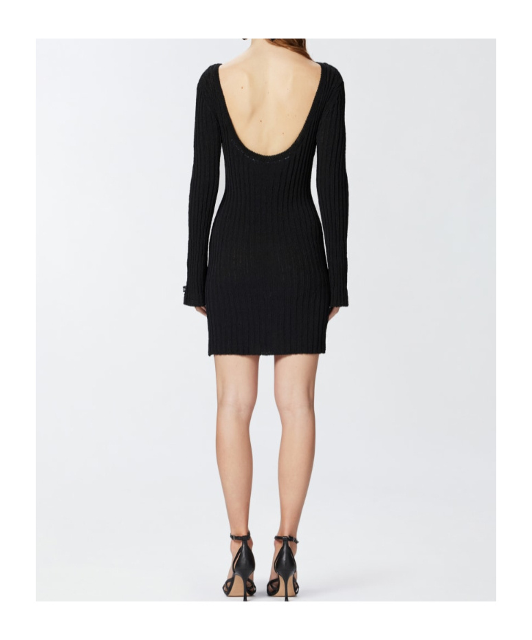 Pinko Round Neckline Knit Mini Dress In Black