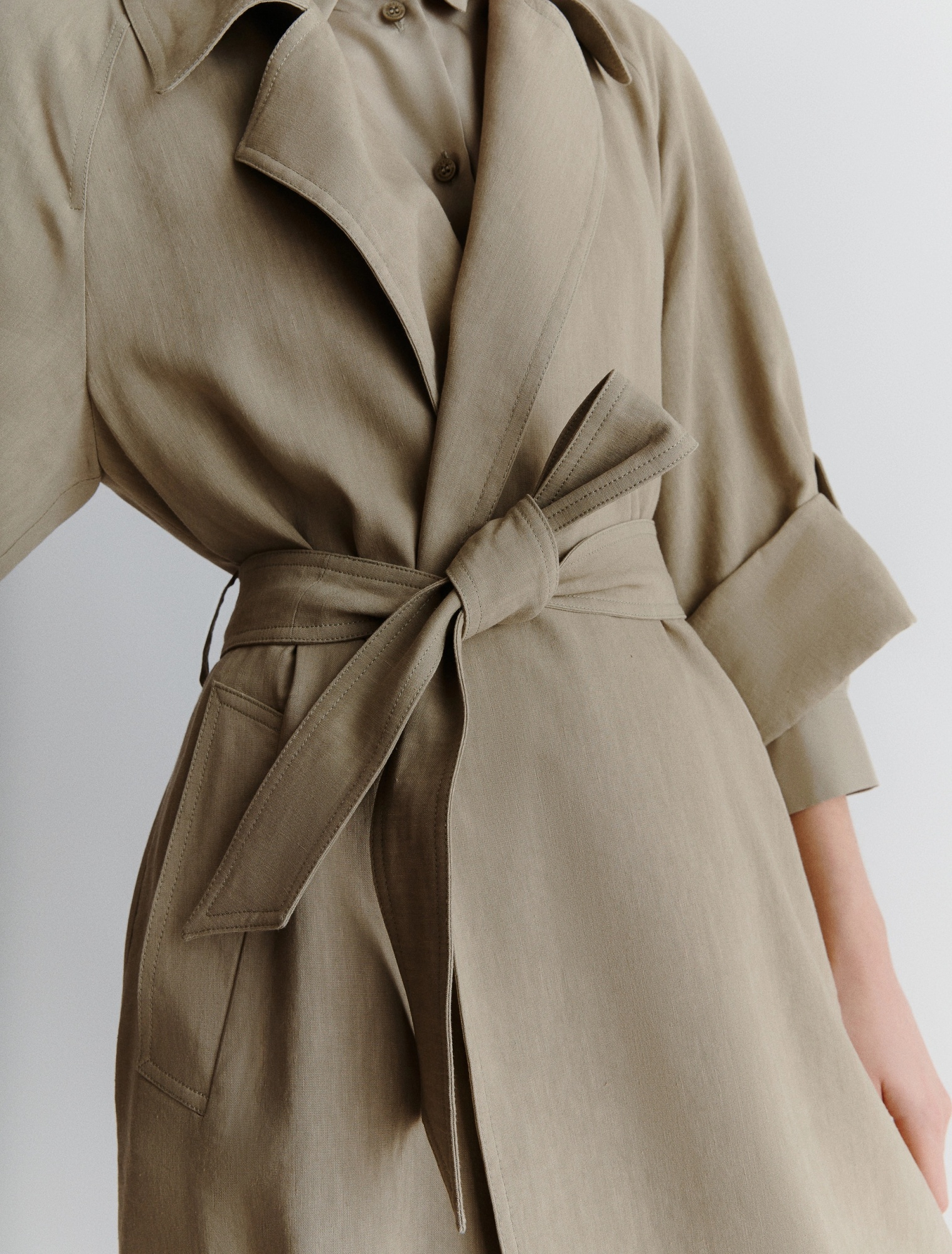 MARELLA STRETCH VISCOSE AND LINEN DUSTER COAT - GREEN