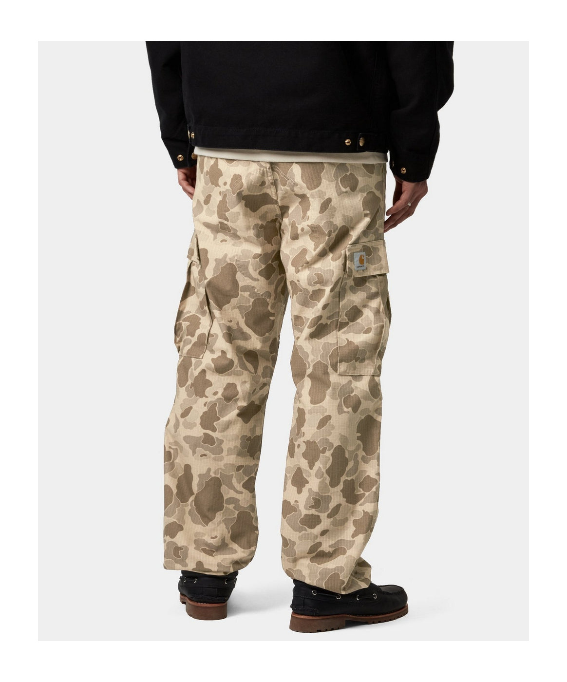 Carhartt Work In Progress Duck Landon Camo Loose Tapered Organic Cotton Jeans In Waist