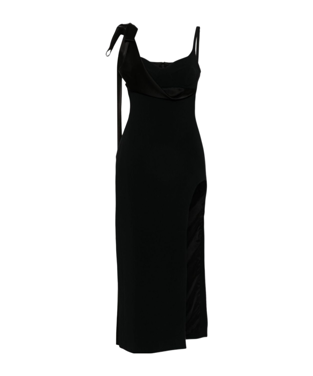 David Koma Satin Bow Detail Open Leg Midi Dress In Black