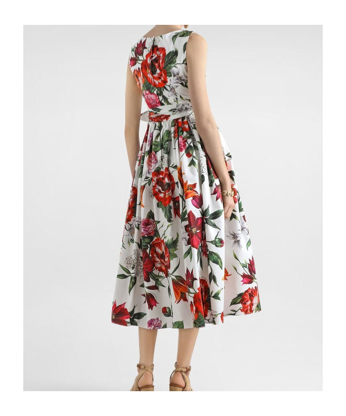 Dolce & Gabbana Sleeveless Dress In Cotton Poplin Flower Print In Animal Print