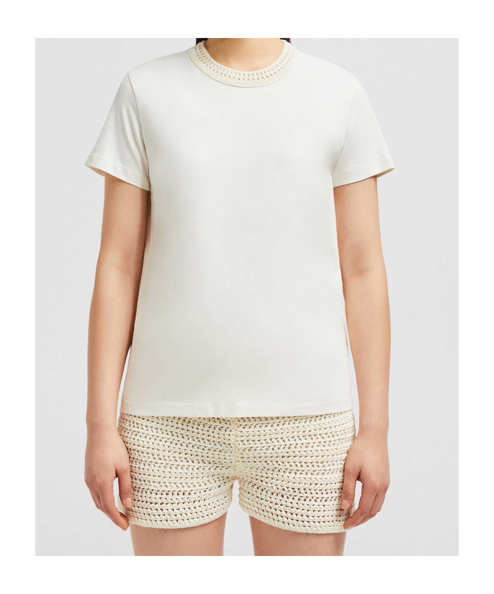 Moncler Ivory Cotton T-shirt With Logo In White
