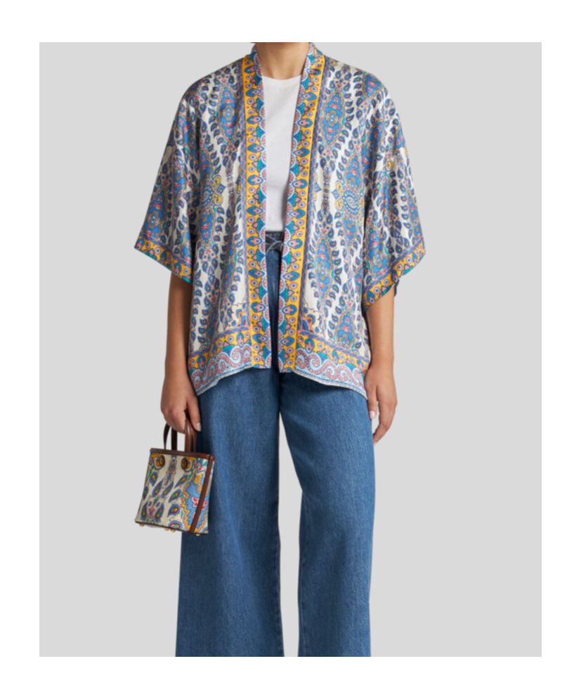 Shop Etro Printed Twill Kesa Robe In Blue