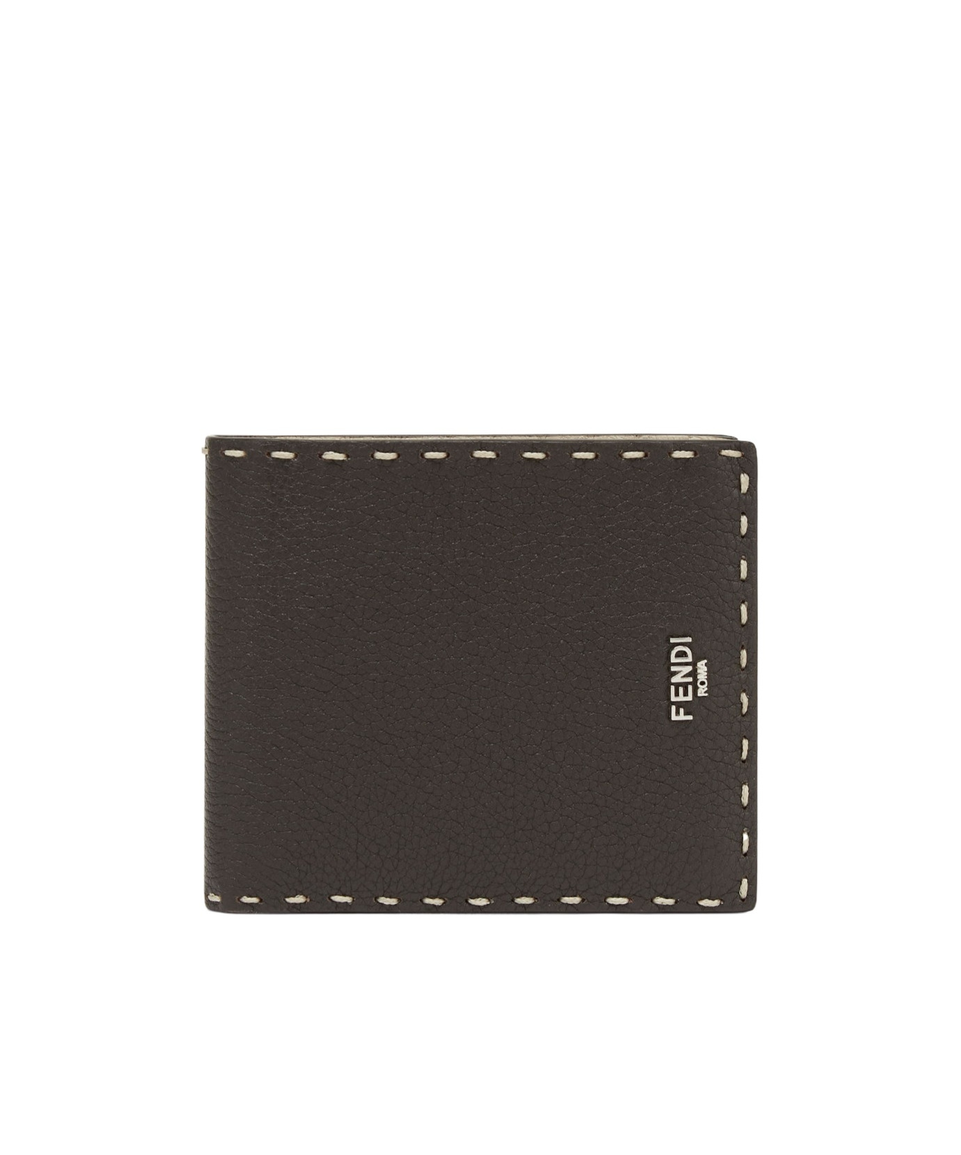 Fendi Exposed Stitching Leather Bifold Wallet In Black
