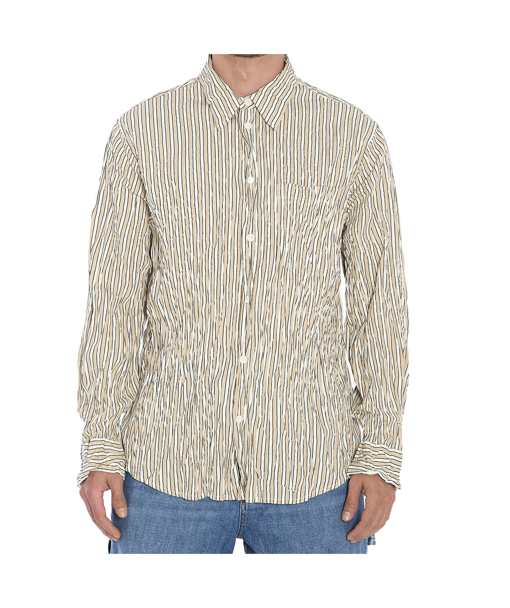 Bottega Veneta Striped Pattern Crinkled Cotton Shirt
