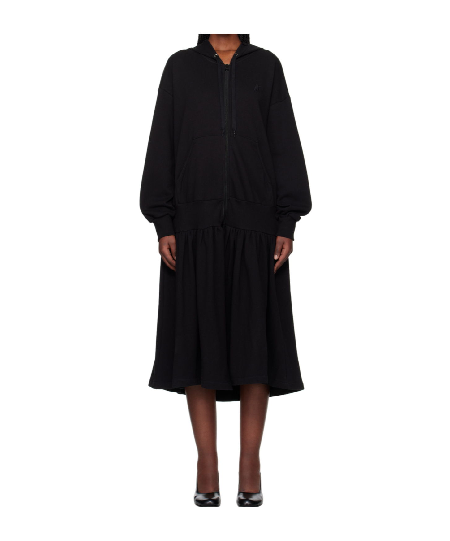 Open Yy Jersey Pleated Hooded Midi Dress In Black