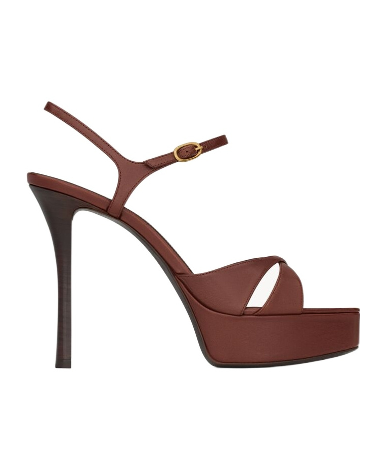 Saint Laurent Debbie Platform Sandals In Smooth Leather In Brown