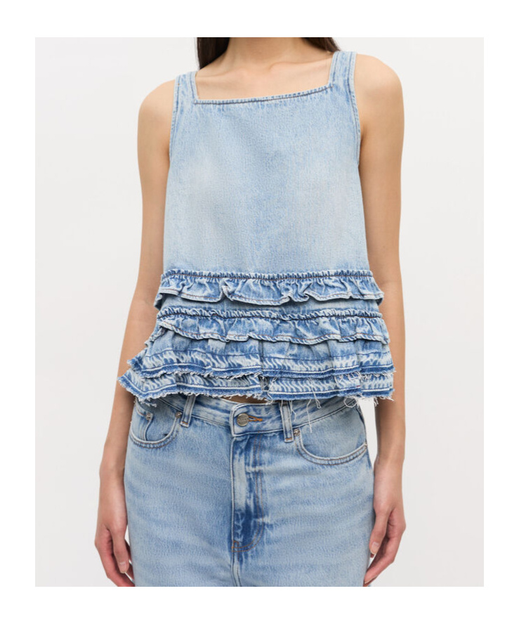 Ganni Ruffle Strap Back Sleeveless Top