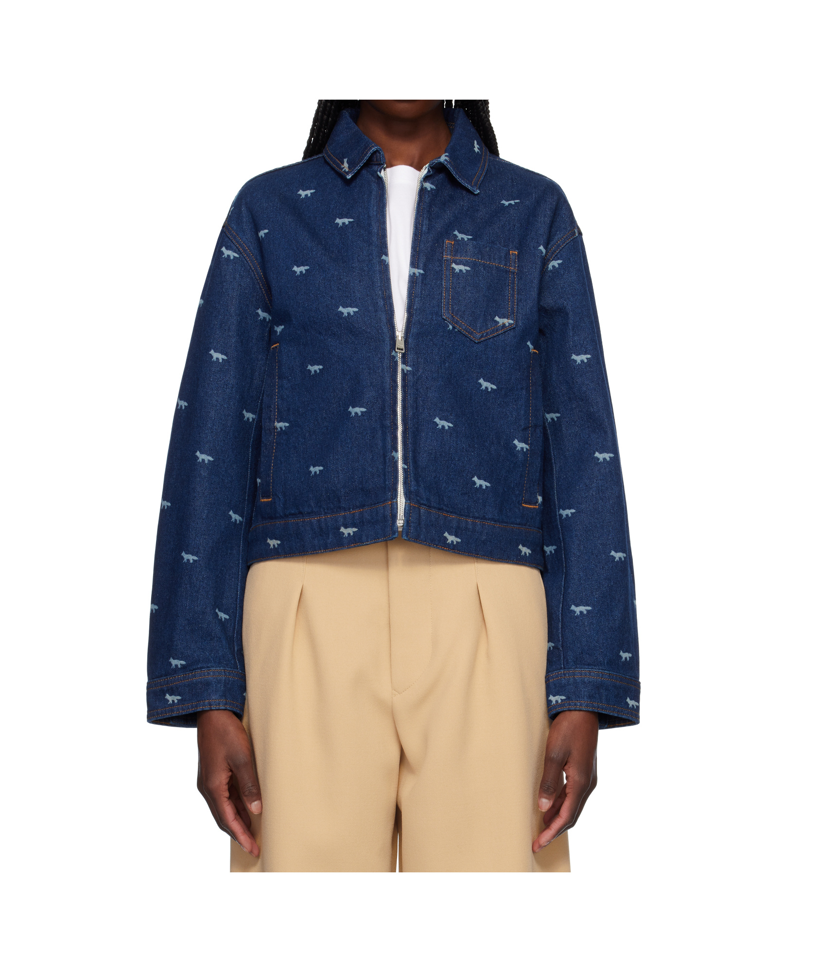 MAISON KITSUNÉ ZIPPED CROPPED DENIM JACKET