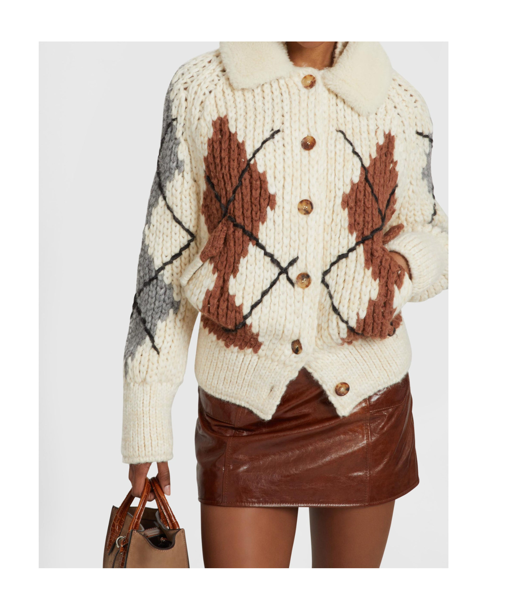 Ermanno Scervino Shearling-collar Cardigan In White