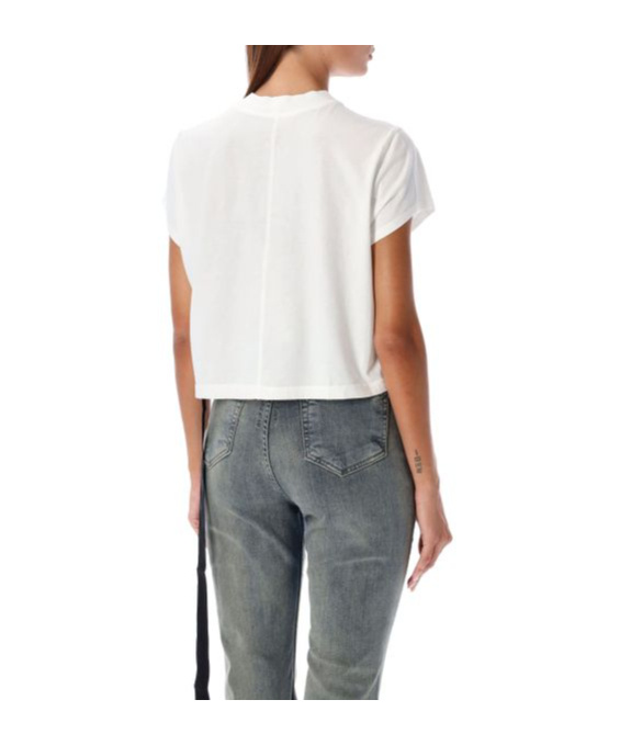 Rick Owens Drkshdw 'small Level T' Cropped Asymmetrical Hem T-shirt In White