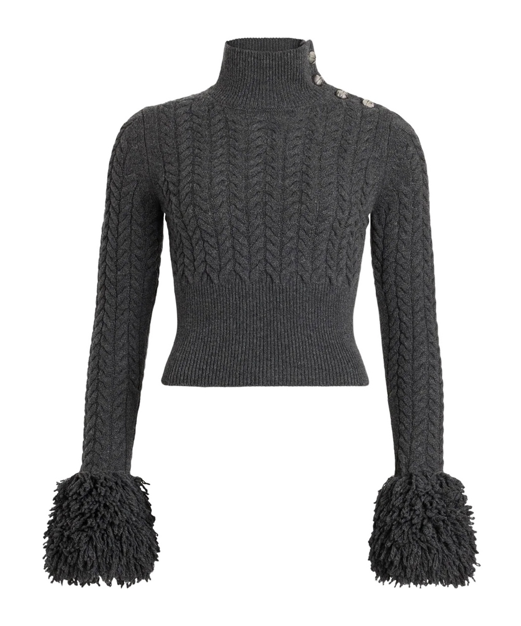 Patou Cropped Fringed Cable-knit Merino Wool And Cashmere-blend Sweater In Gray