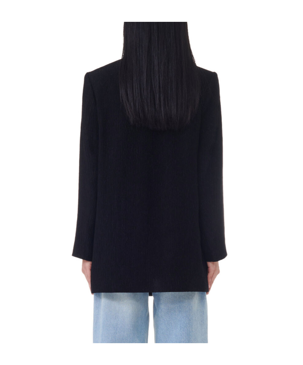 Ganni Textured Collarless Jacket In Black