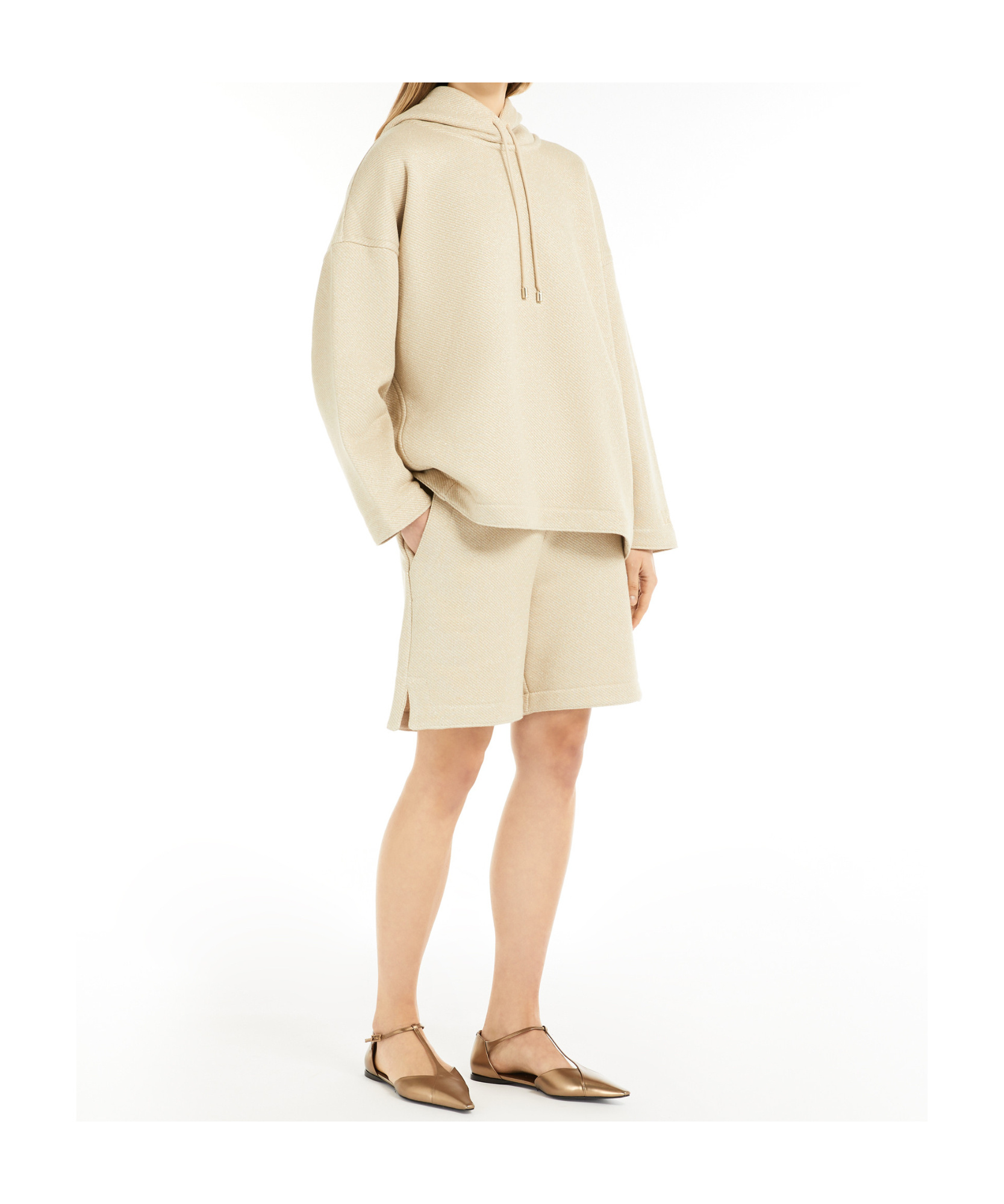 Max Mara Wool And Cashmere Knit Hoodie With Dropped Shoulder In Nude