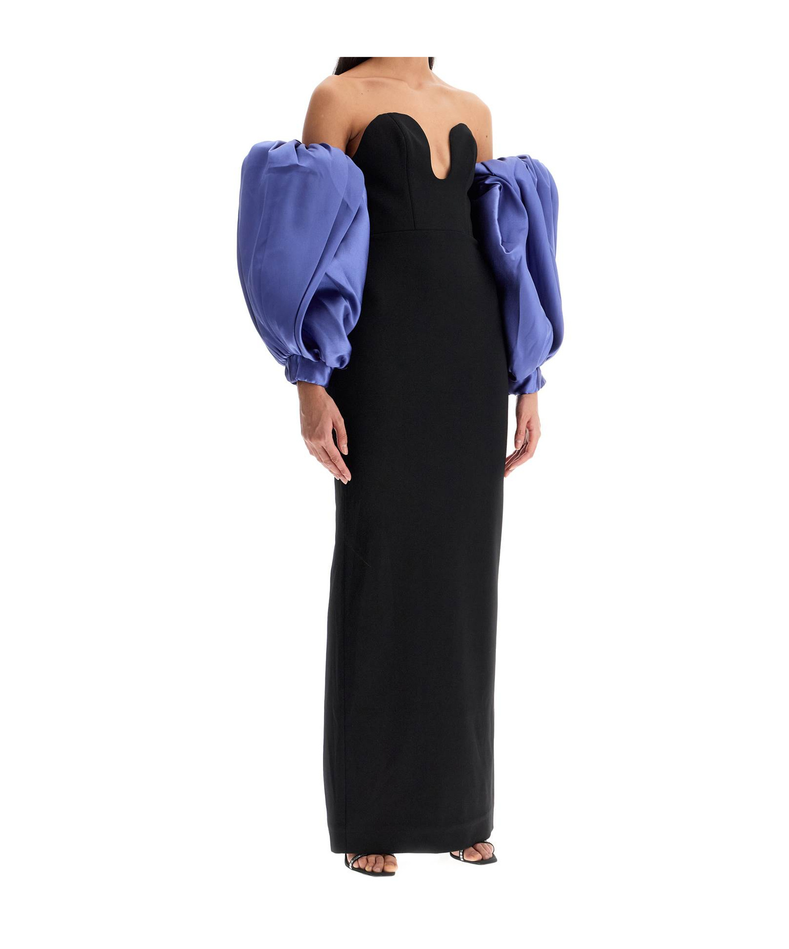 Solace London Strapless Karina Maxi Dress With Removable Puff Sleeve In Black