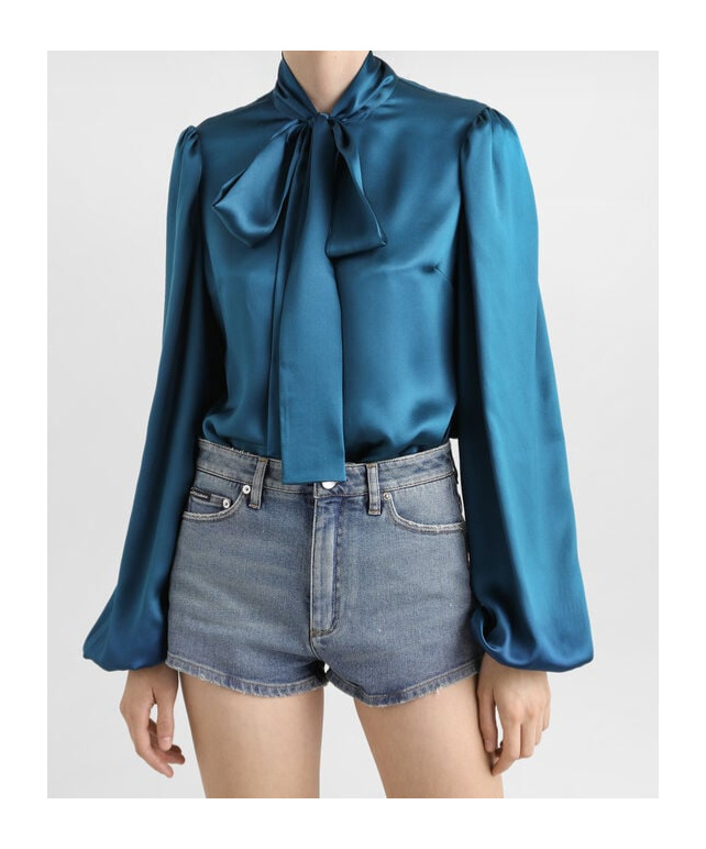 Dolce & Gabbana Pussybow-collar Blouse In Blue