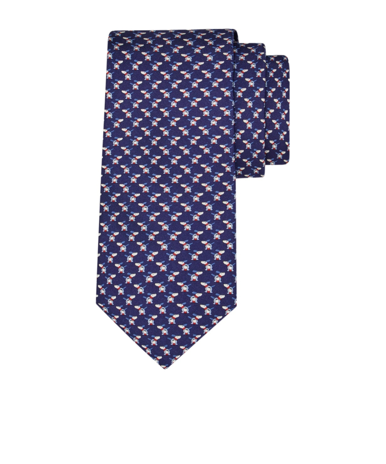 Ferragamo Puppy And Gancios Print Silk Tie In Blue