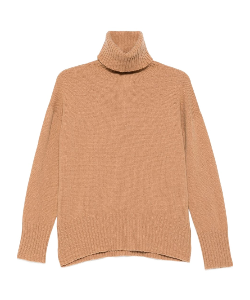 Alysi Camel High Neck Wool Sweater In Brown