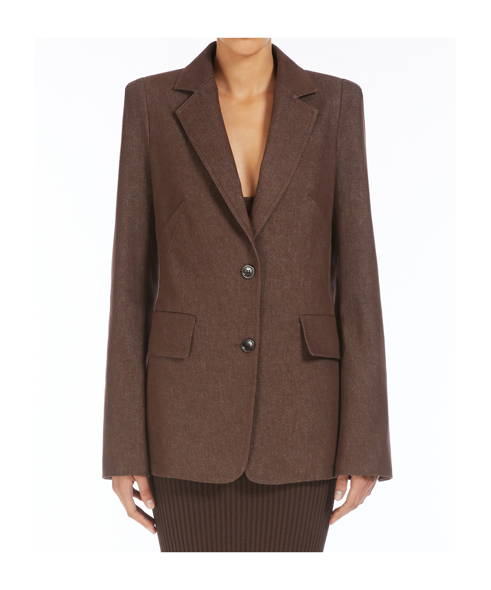 Max Mara Lapel Long-sleeved Suit Coat In Brown