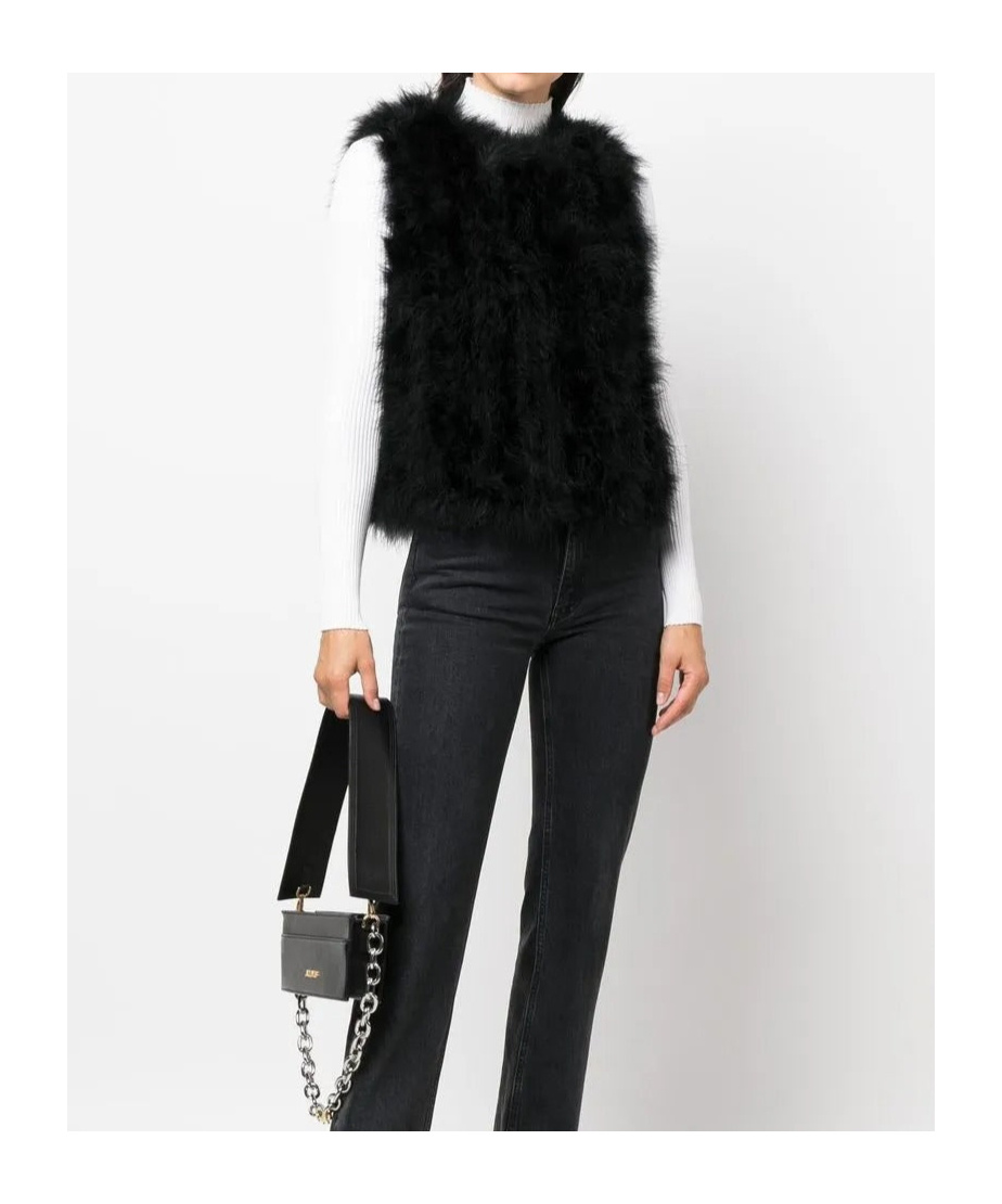 Yves Salomon Silk Feathered-finish Waistcoat In Black