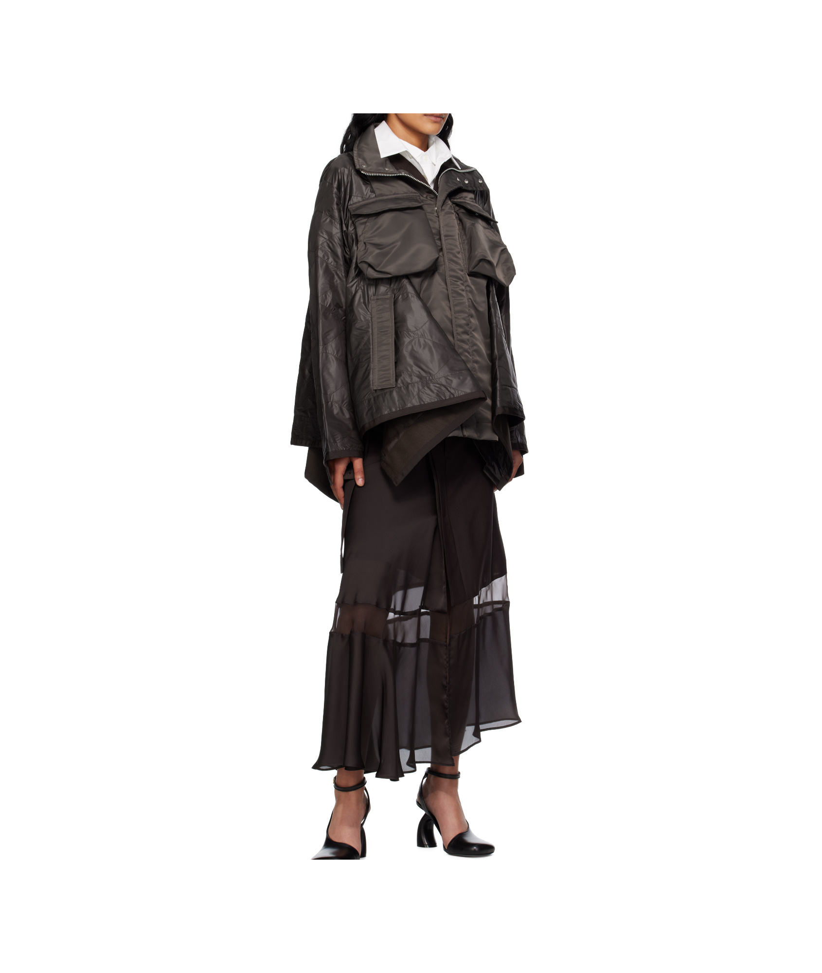 Sacai Quilted Nylon Ripstop Twill Coat In Black