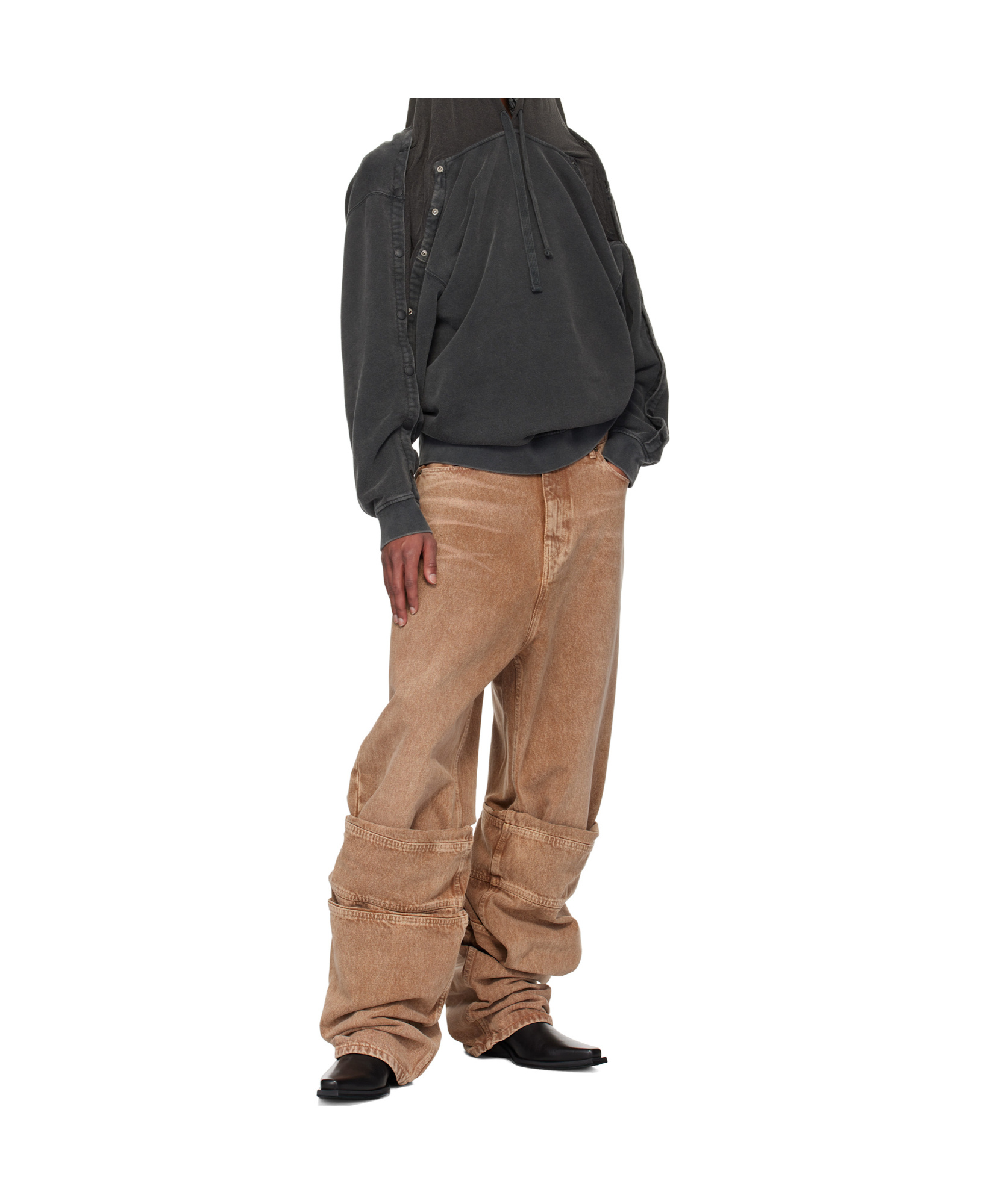Y/project Brown Draped Cuff Jeans In Brown