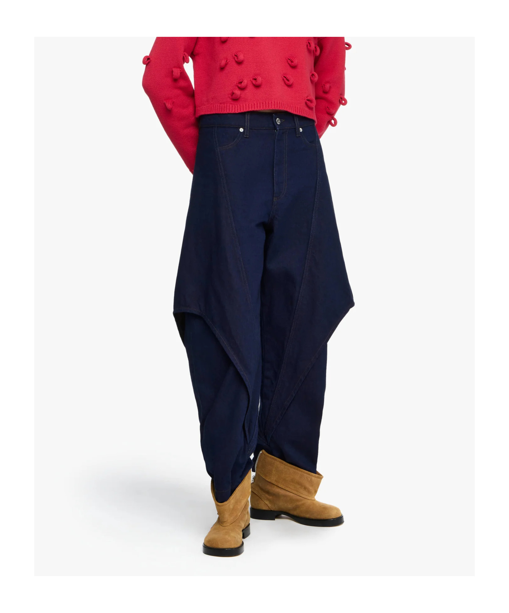 Jw Anderson Mens Blue Red Cropped Sculptural Denim Jeans In Blue