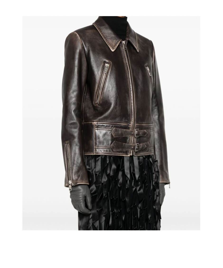 Prada Long-sleeved Leather Jacket In Brown