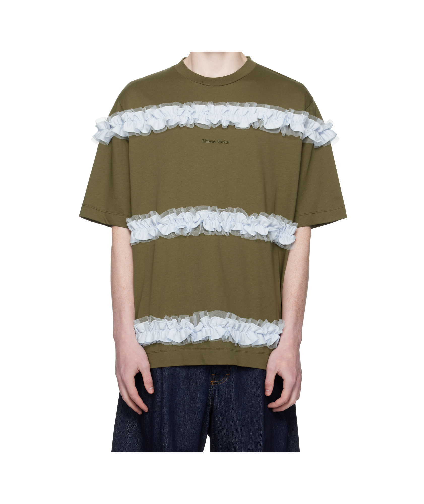 Simone Rocha Ruffle-embellished Cotton T-shirt In Green