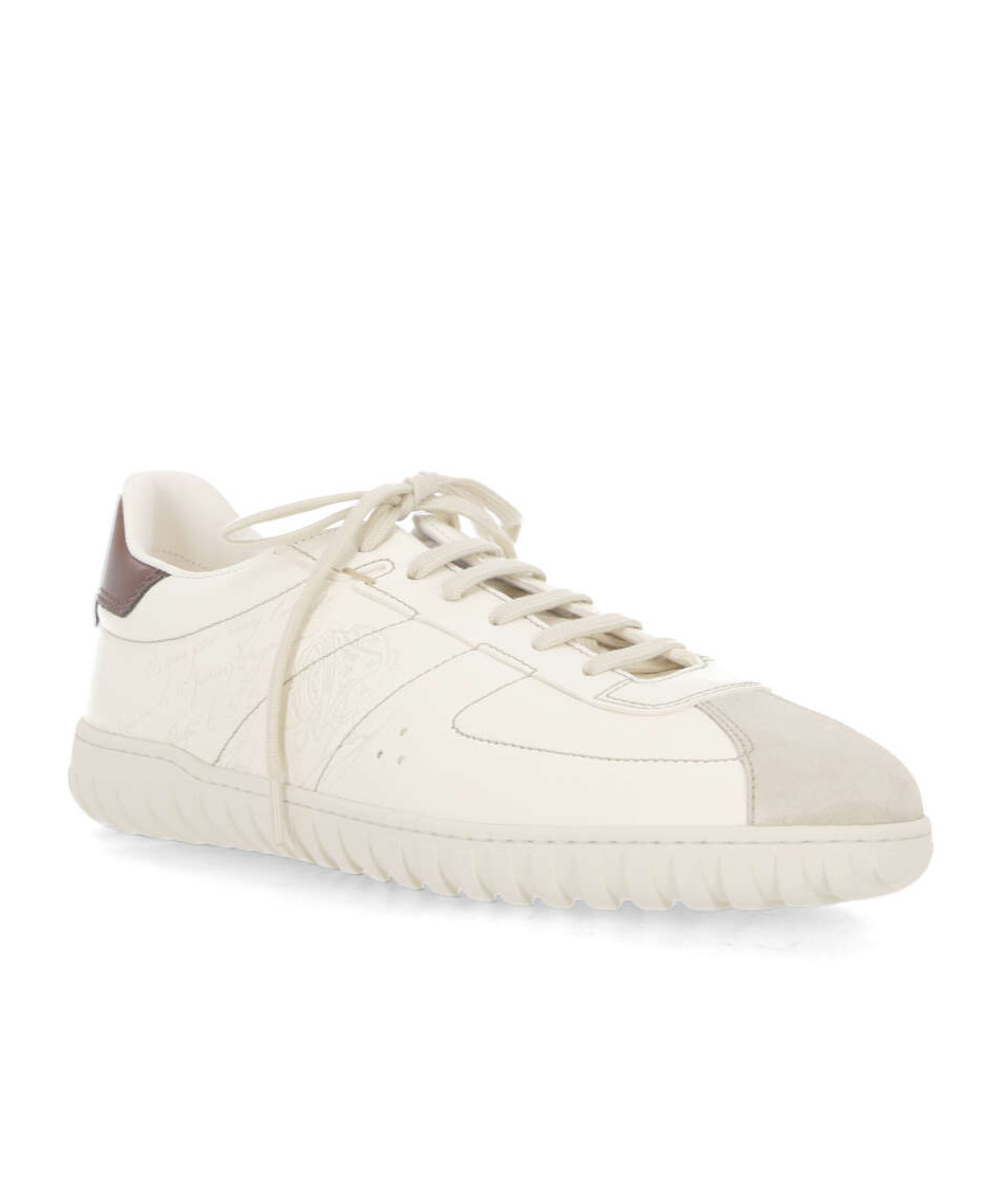 Berluti Trainer Leather Sneakers With Logo Engraving In White