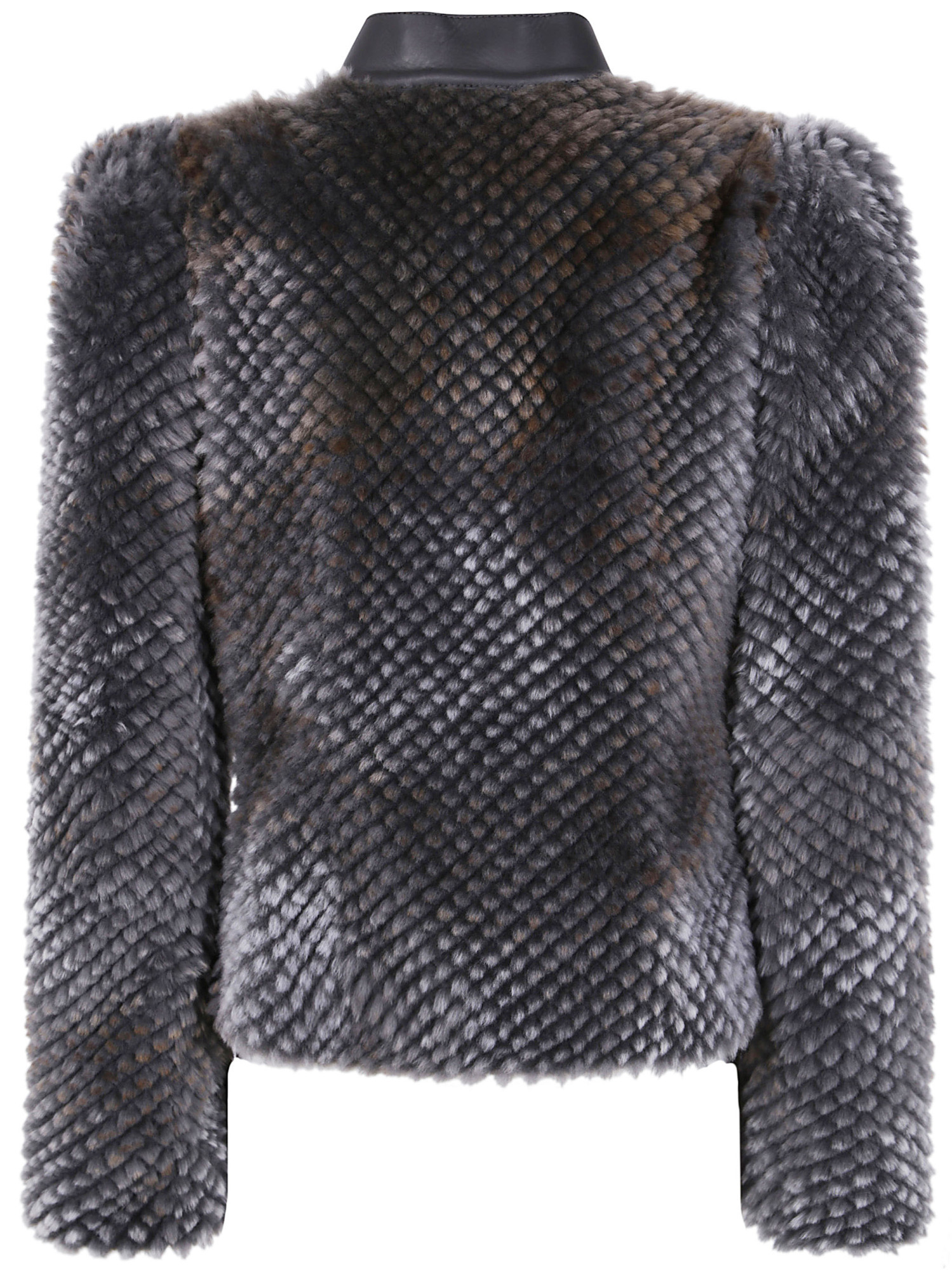 Giorgio Armani Textured Faux Fur Long Sleeve Jacket In Gray