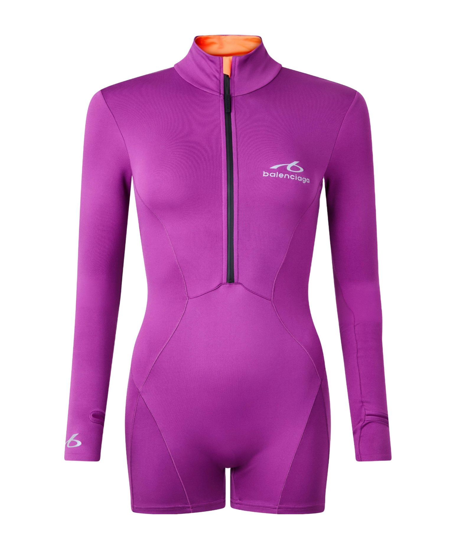 Balenciaga Long-sleeve Short Unitard Bodysuit In Purple