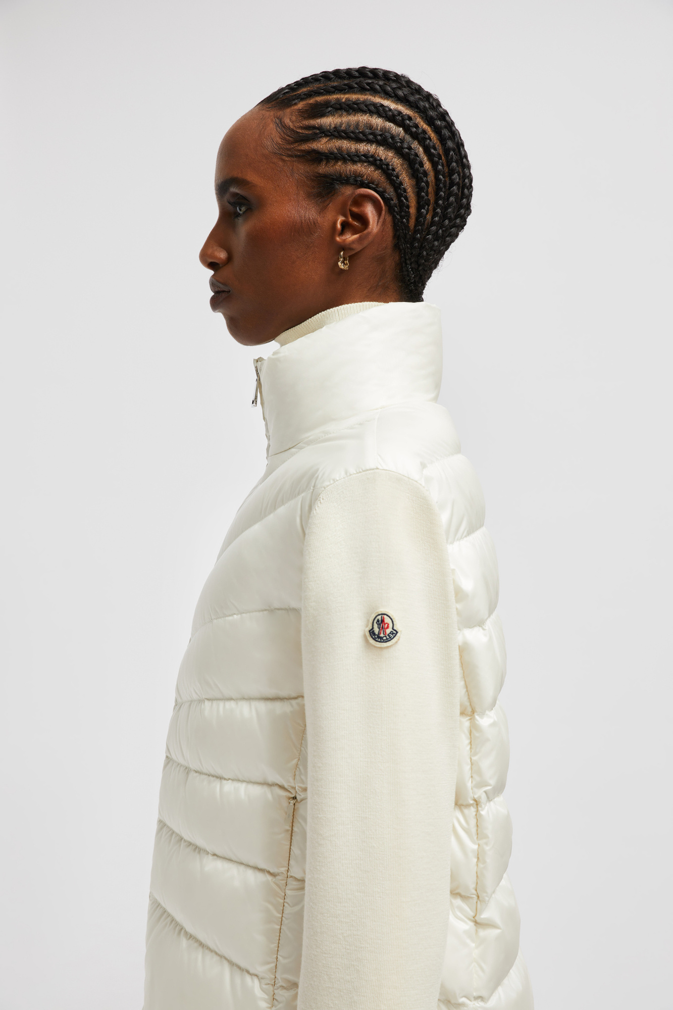 Moncler Logo Patch Padded Knit Cardigan In White