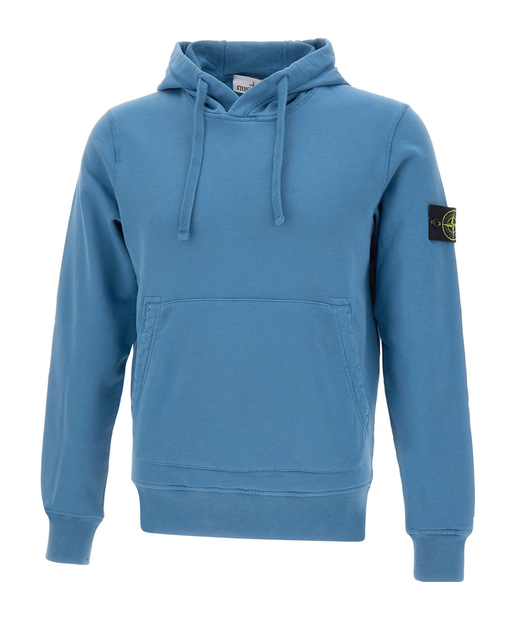 Stone Island Long-sleeved Hooded Sweatshirt In Blue