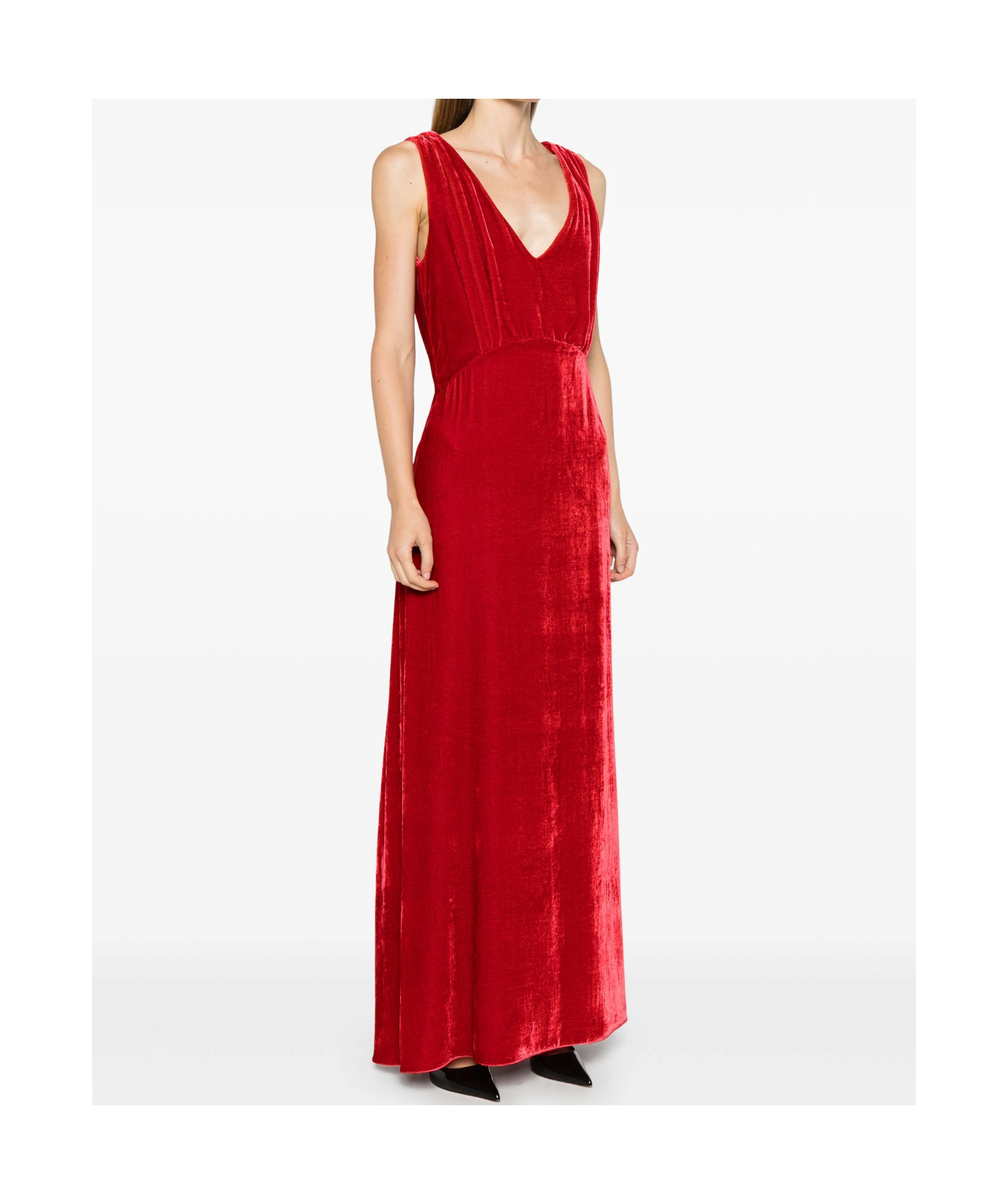 P.a.r.o.s.h Relur Maxi V-neck Velvet Dress In Red