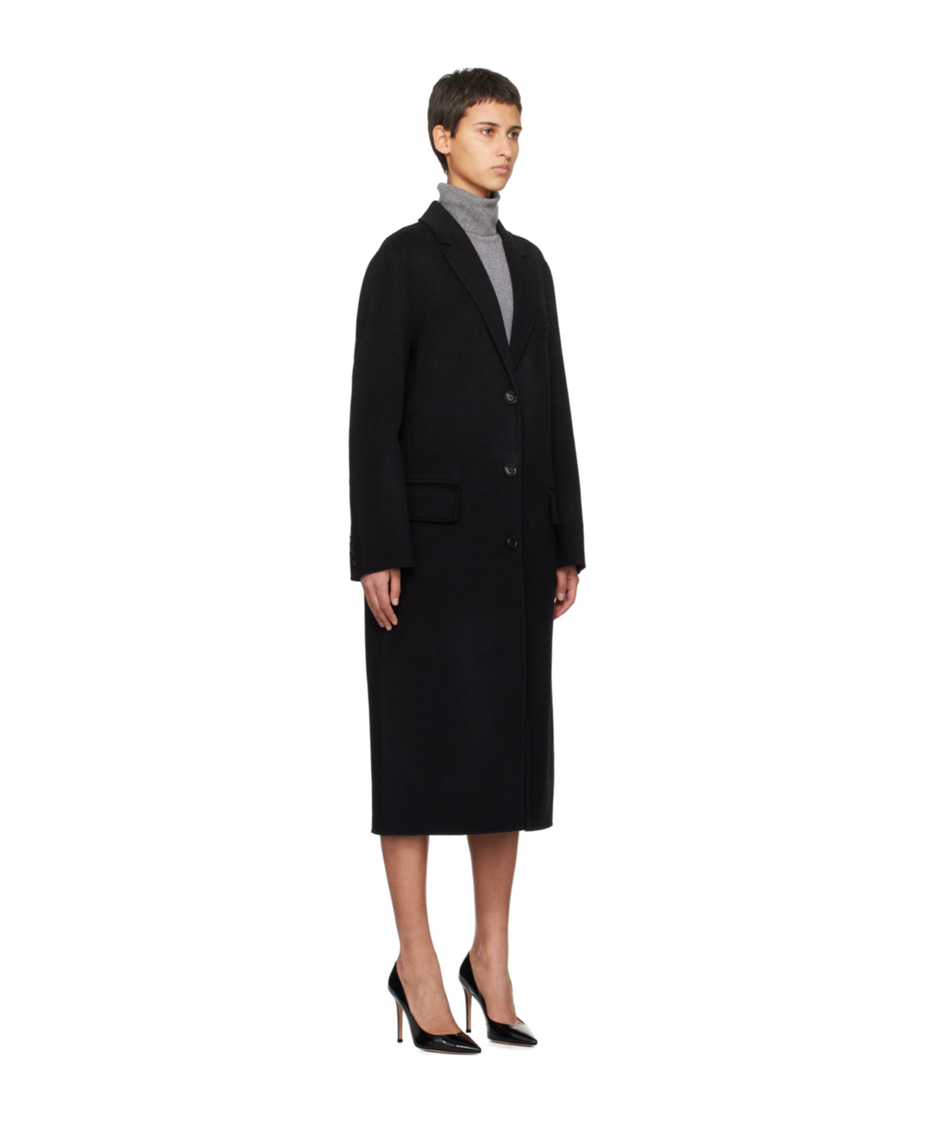 Stand Studio Savile Long-sleeved Coat In Black