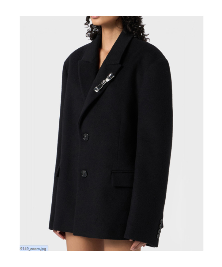 Blumarine Bijoux-pin Felted Coat In Black