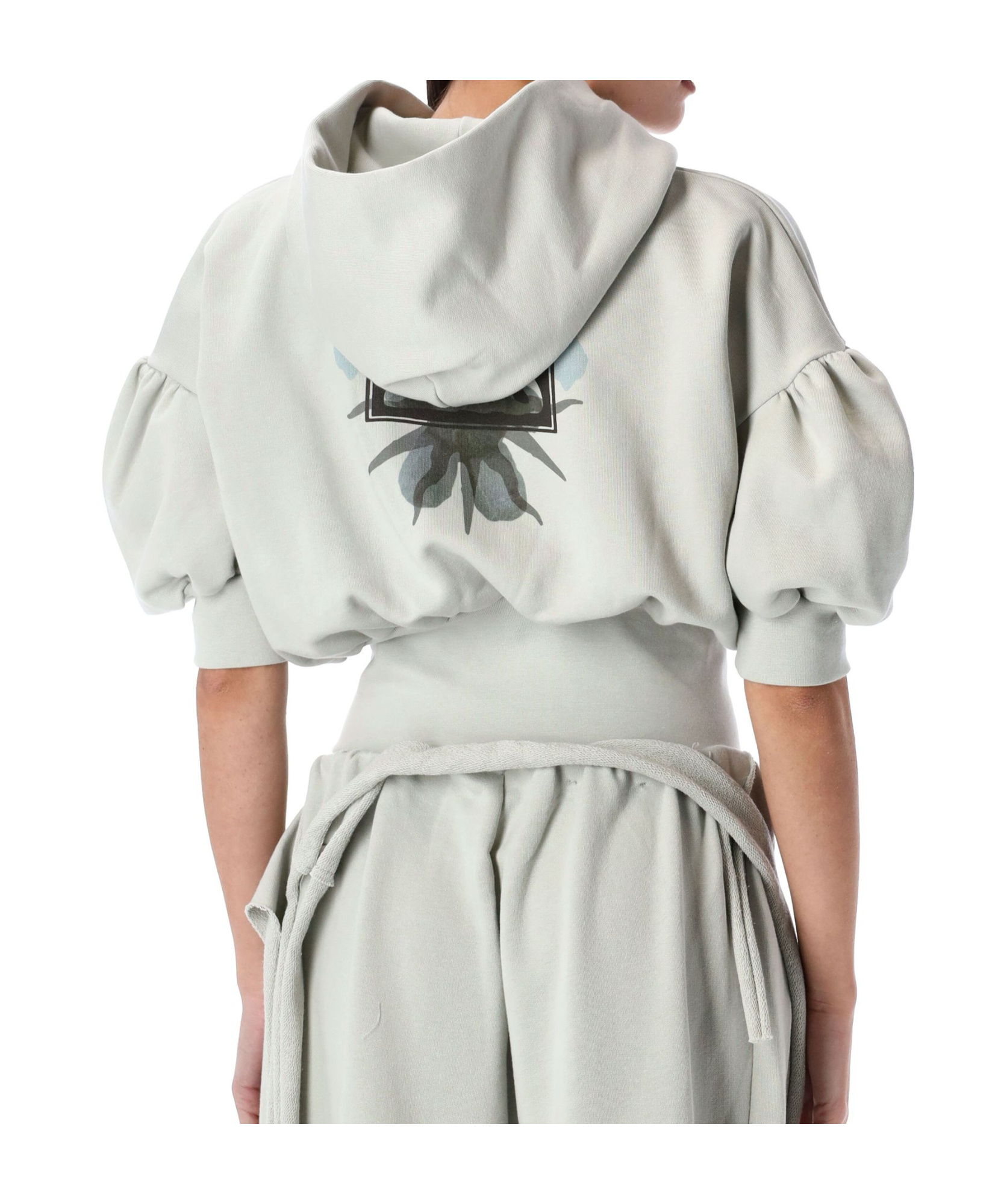 Ottolinger Cropped Hoodie With Short Puff Sleeves And Artistic Graphics In White