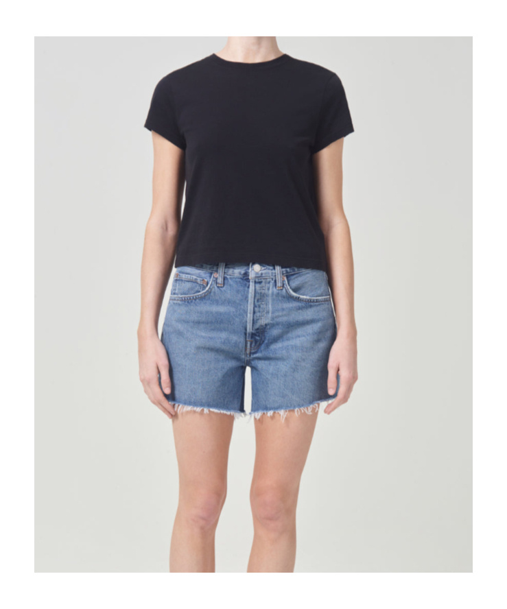 Agolde Distressed Buttoned Denim Shorts In Blue