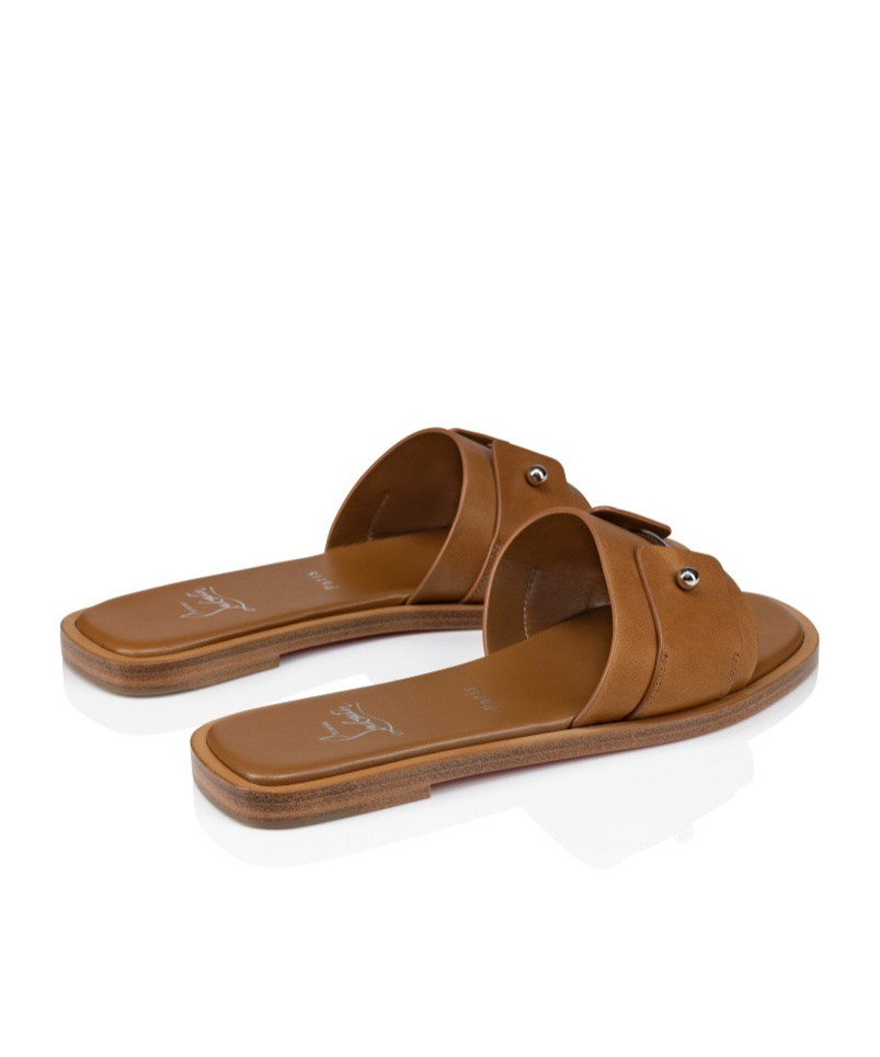 Christian Louboutin Chambelimule Leather Slides In Brown