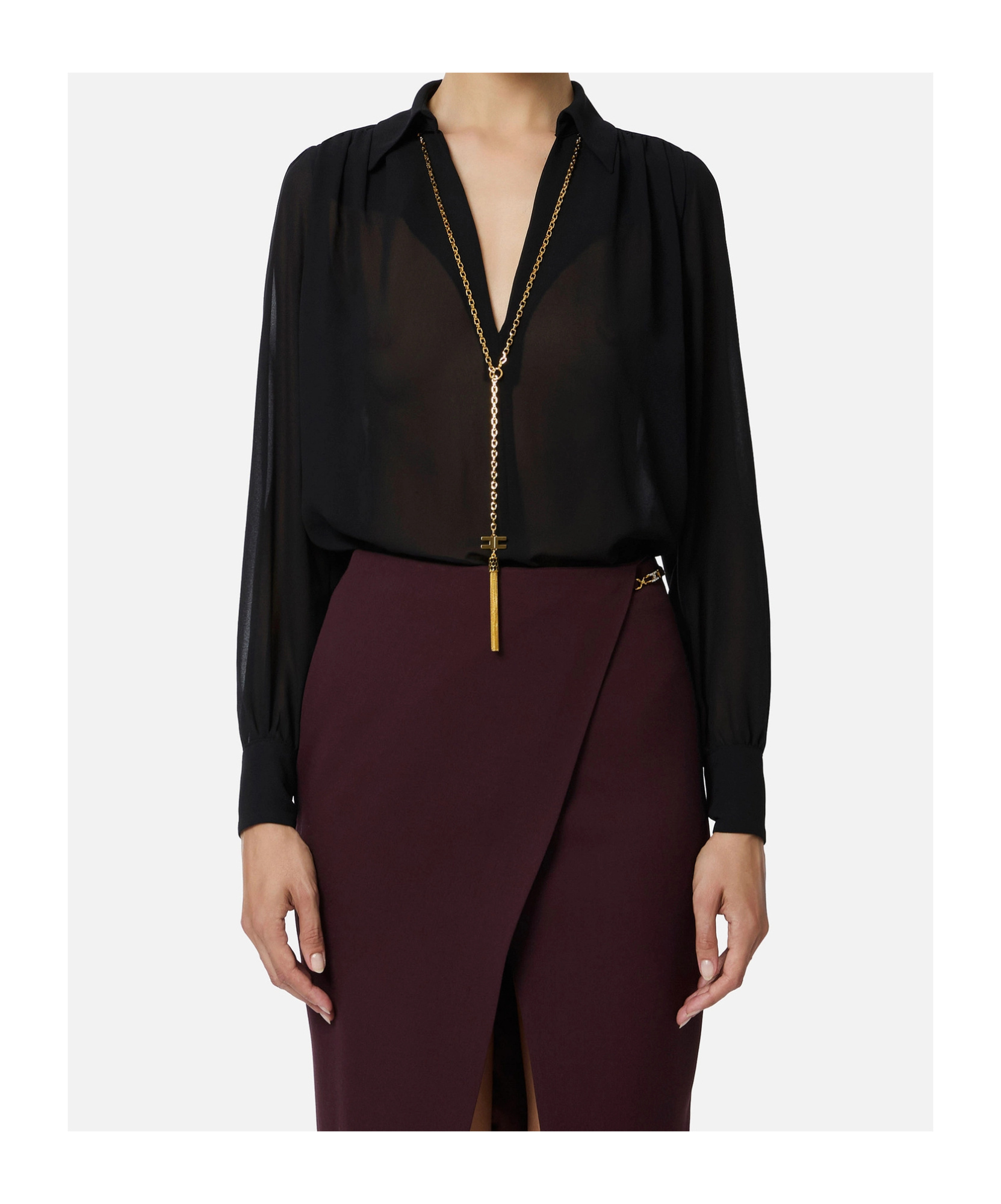 Elisabetta Franchi Blouse In Georgette Fabric With Necklace In Black