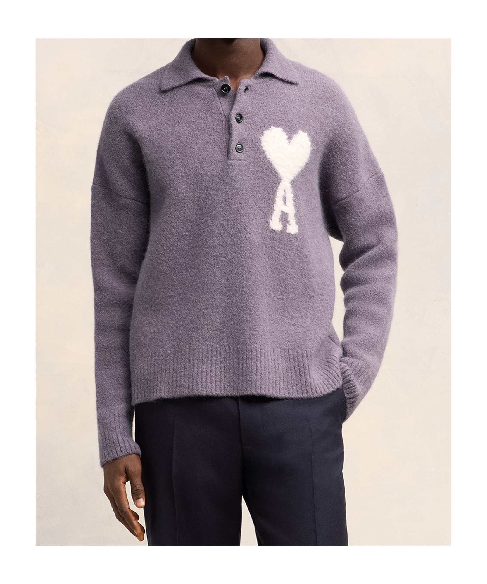 Ami Alexandre Mattiussi Off-white Ami De Coeur Polo Purple In Gray