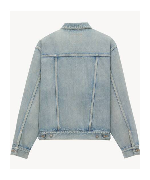 Saint Laurent Structured Denim Trucker Jacket With Pockets In Gray
